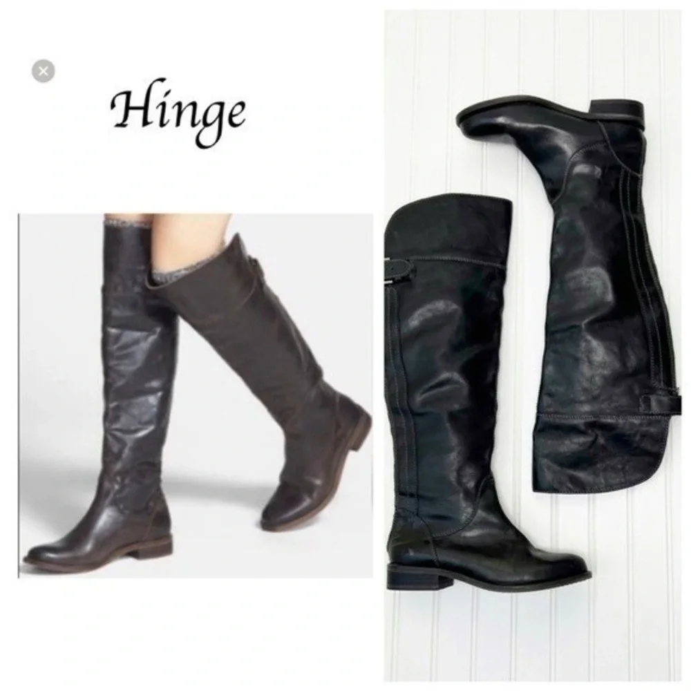 Hinge Womens Dark Brown Leather Over the Knee Equestrian Riding Boots Size 8.5